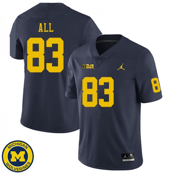 Mens Michigan Wolverines #83 Erick All Navy Fashion Player Jersey